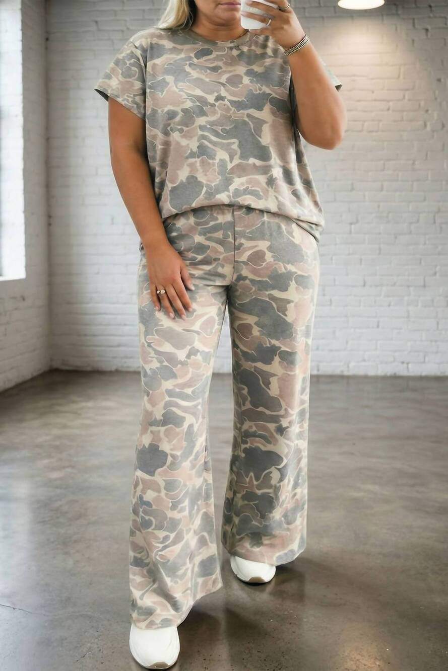 NEW LITTLE DAISY CLOSET high waist two-piece pants set - plus in camouflage